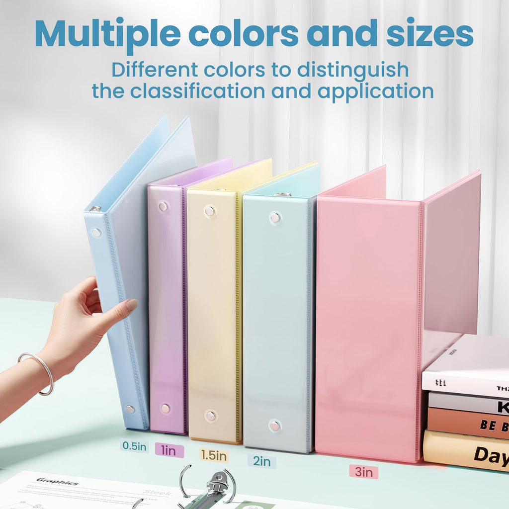 SUNEE 3 Ring Binder 1 Inch 4 Pack, Clear View 1" Binders Three Ring PVC-Free (Fit 8.5x11 Inches) for School or Office Supplies, Assorted Pastel