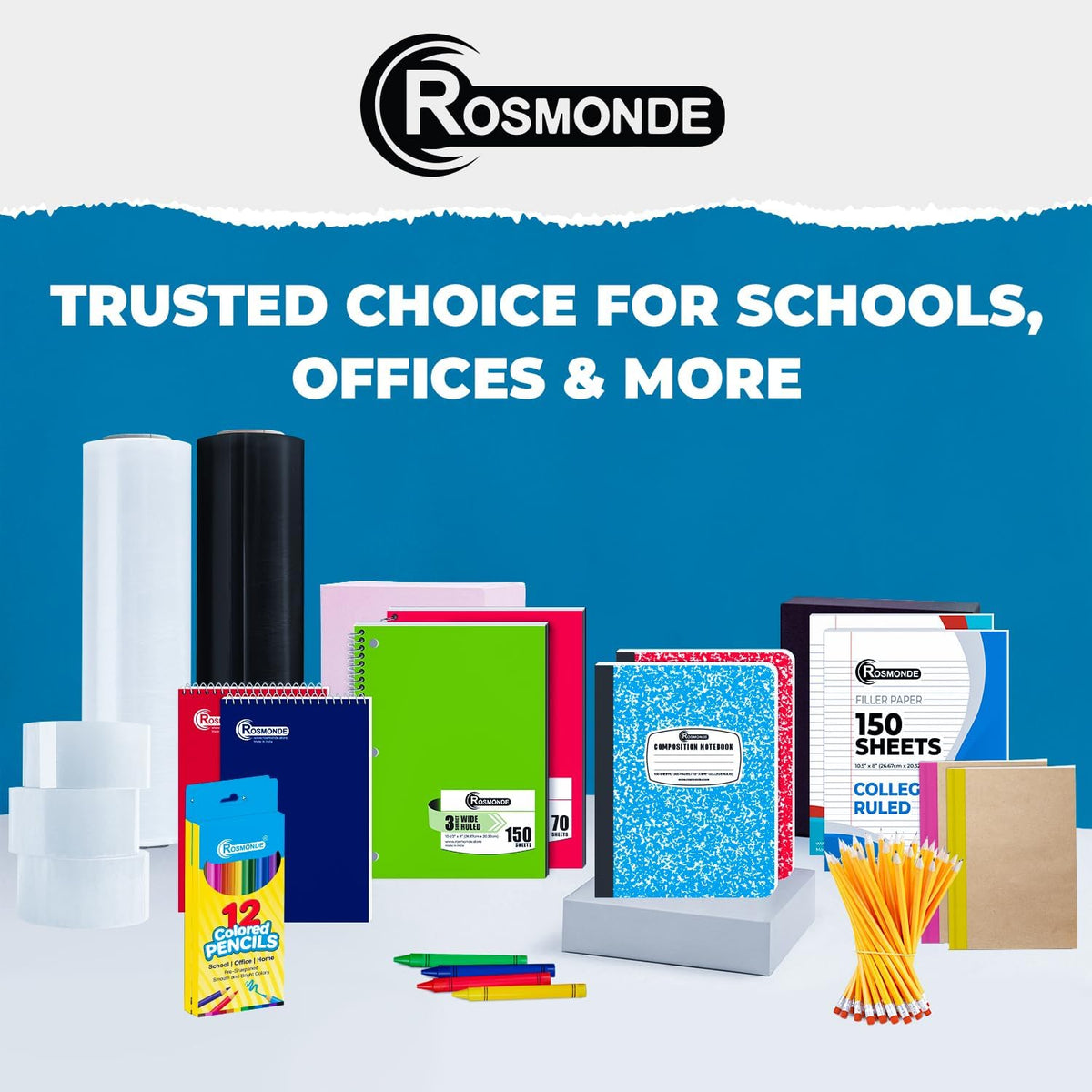 Rosmonde 5 Pack Wide Ruled Composition Notebook, Black Marble Notebooks