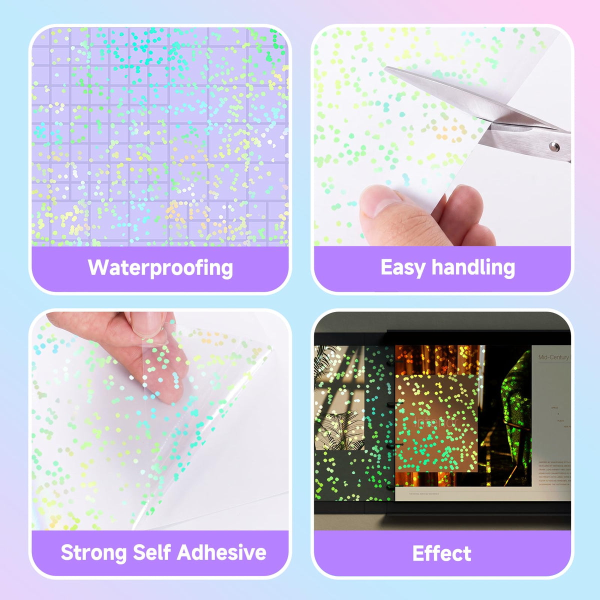 36 Sheets Holographic Laminating Sheets Clear Self Adhesive Sticker Paper