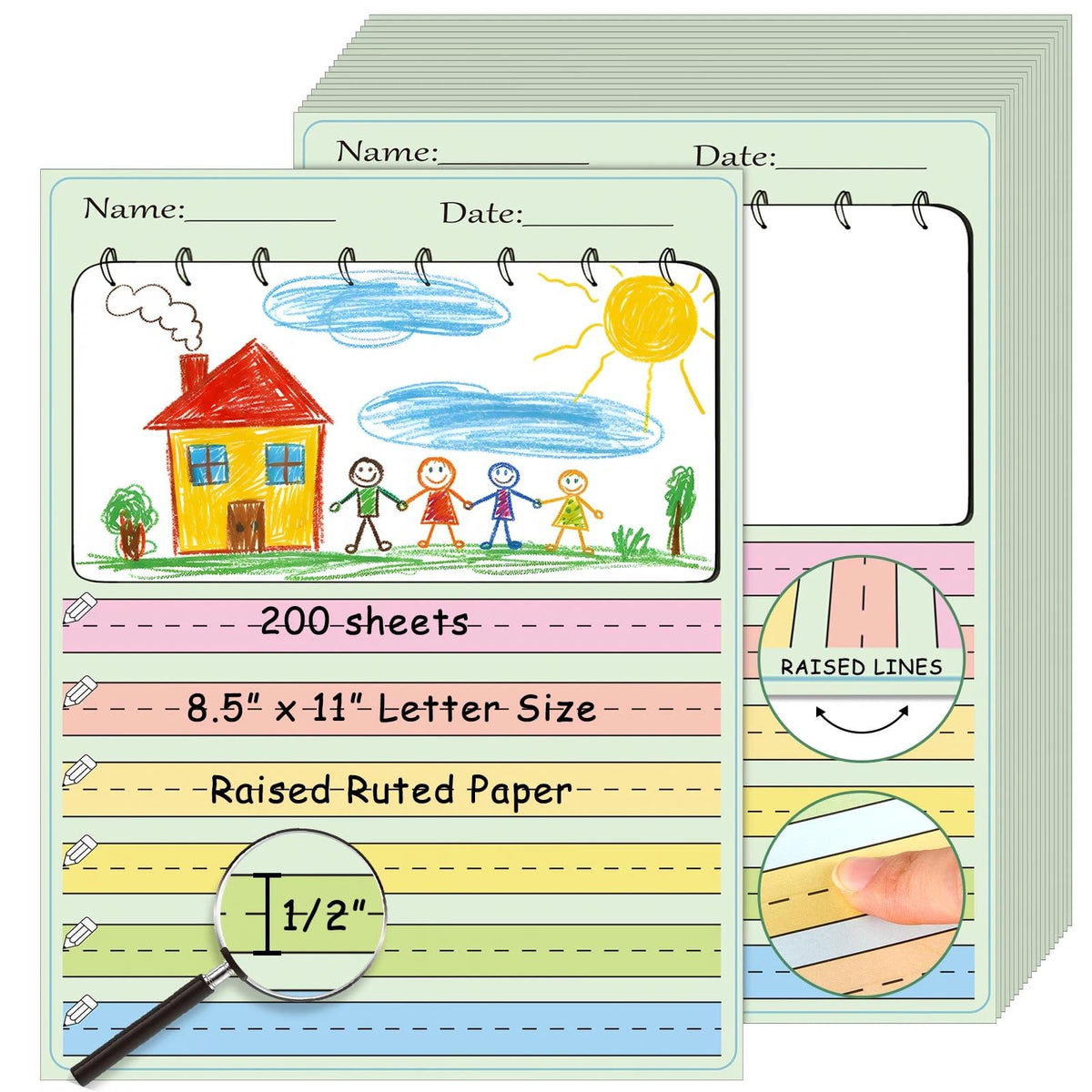 AmazingSpark Raised-Line Handwriting Paper, Letter Size
