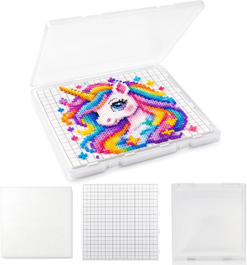 Large 104-Peg Fuse Beads Pause Box with Board – Spill-Proof WIP Keeper with Shockproof Sponge Pad, Portable Travel Craft Case for 2.6mm Beads, Compatible with 52, 78 & 104 Pegboards