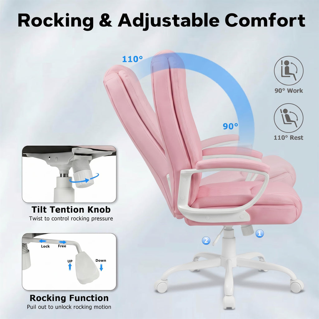 Office Chair, High Back Ergonomic Home Office Desk Chairs with Lumbar Support, Adjustable Big and Tall Computer Chair, 360° Swivel, PU Leather, Brown