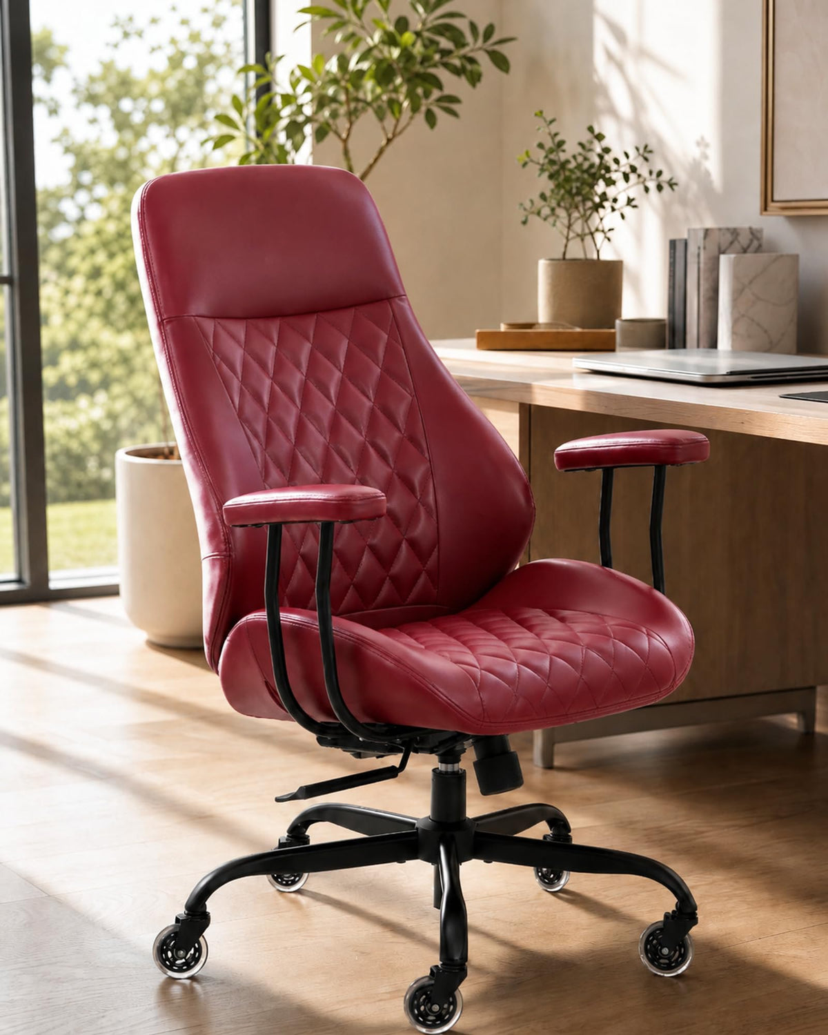 E-Motie Leather Office Chair, Mid Century Modern Desk Chair, Blue