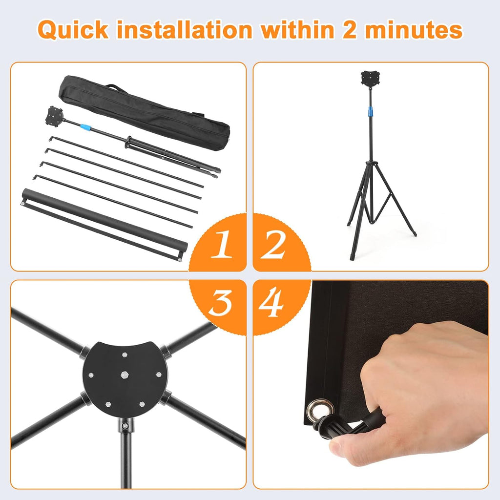 Projector Screen with Stand, 80 Inch Portable Projector Screen Outdoor Indoor, 1.2 Gain Fiberglass Projection Screen, 16:9 Outdoor Movie PVC Screen with Carrying Bag for Movie Night(White Screen)