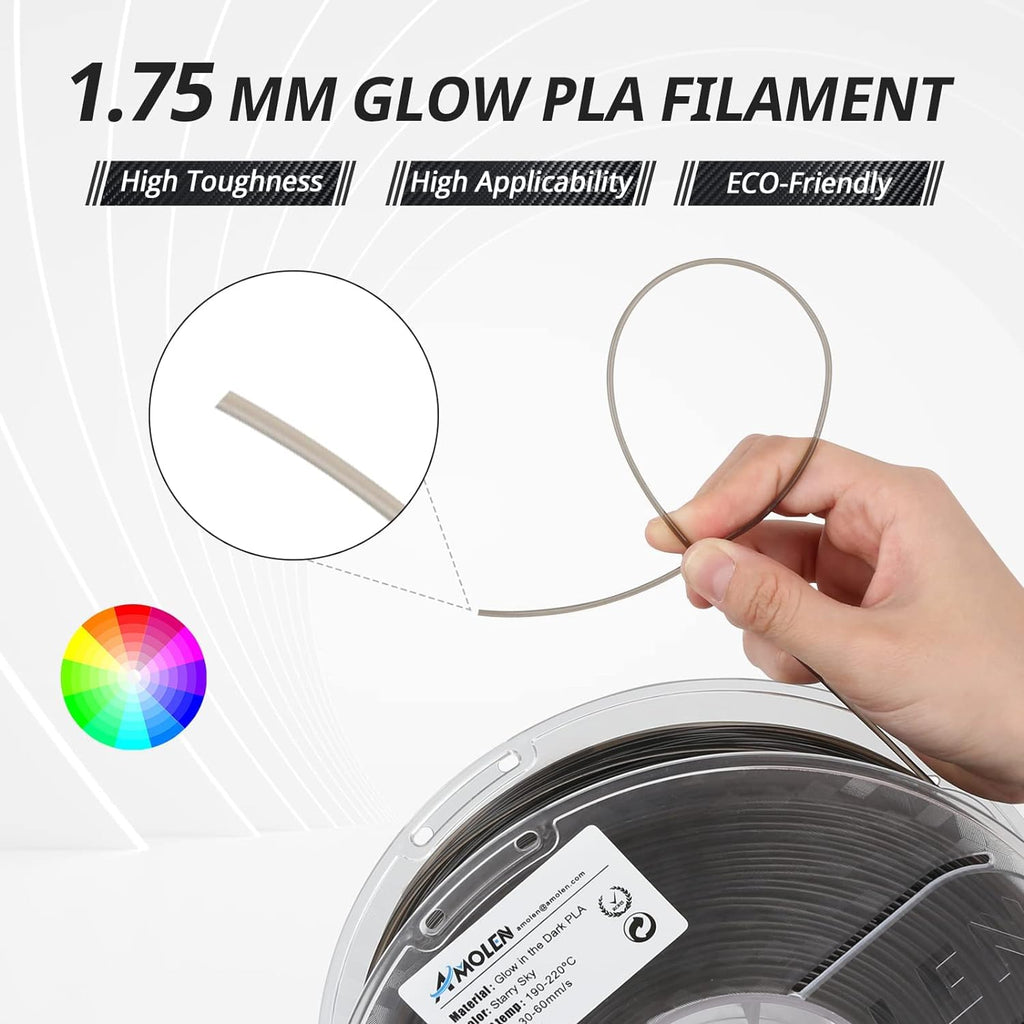 AMOLEN 3D PLA Printer Filament, 1.75mm Glow in The Dark Shiny Firefly Blue PLA Filament for 3D Printing, Best with UV Lamps, 1kg Spool (2.2lbs), Dimensional Accuracy +/- 0.02 mm, Fit Most 3D Printers