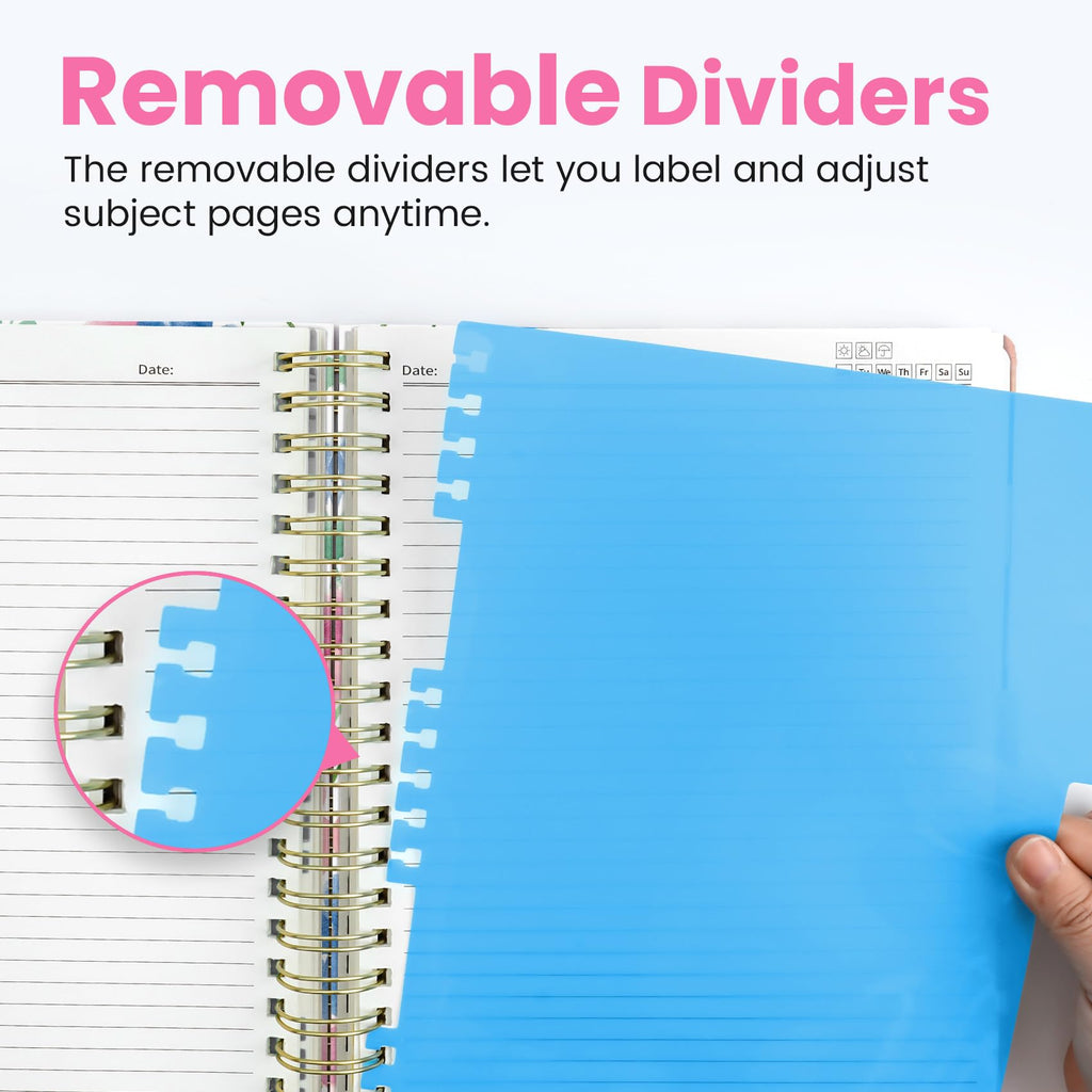 Taja Spiral Notebooks for Work 5 Subject Notebook with Removable Dividers