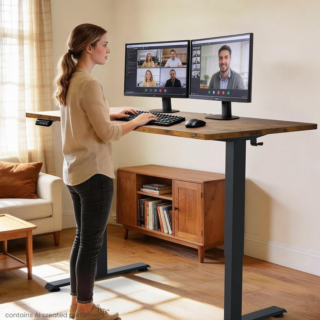 Veken 63"x28" Wider Large Standing Desk, Electric Height Adjustable, Brown