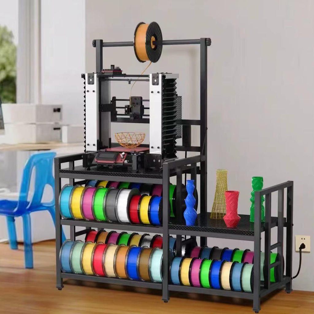 3D Printer Table with Filament Storage 3D Printer Stand with Power Outlet,Heavy Duty 3D Printer Desk for ABS, PLA, TPU Filament Spools, Home Offices and Studios Retro Brown