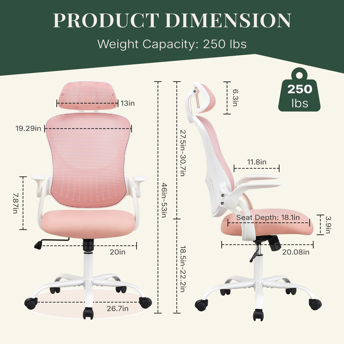 HAPPYMONT Ergonomic Mesh Desk Chair with Headrest (Multiple Colors)