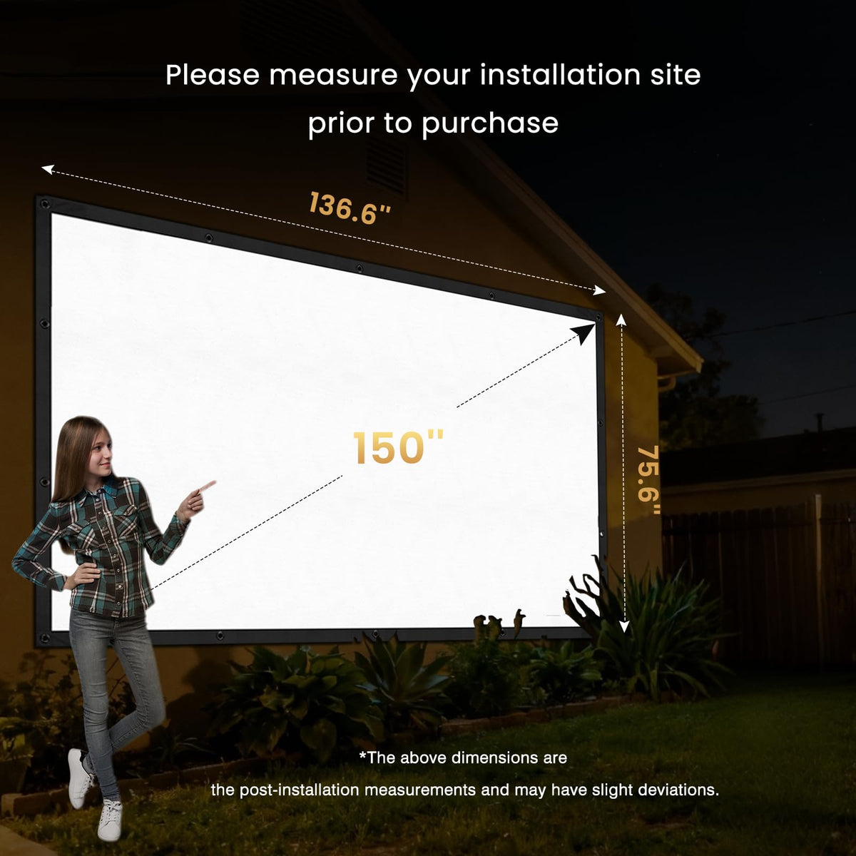 100 Inch Projector Screen with Black Backing, Foldable 16:9