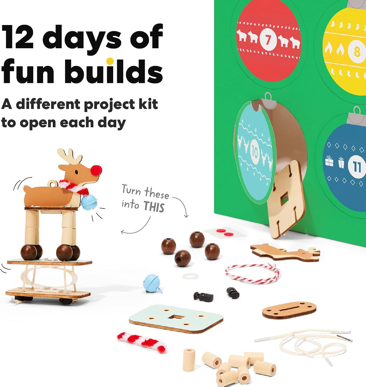 KiwiCo 12 Day Advent Ornaments | Build Your Own Christmas Tree Ornaments | Crackling Fireplace, Spinning Tree, Ringing Bells and More | 2025 Advent Ornaments Gifts for Ages 5+