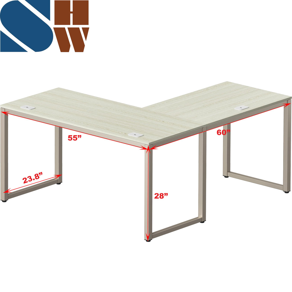 SHW 55 × 60-Inch Commercial-Grade L-Shaped Student Desk