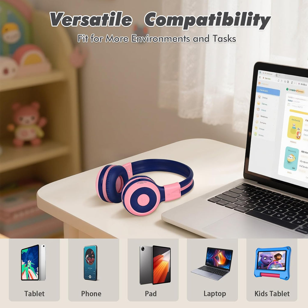 SIMOLIO Kids Wireless Headphones w/Mic for School,75/85/94dB Safe Volume