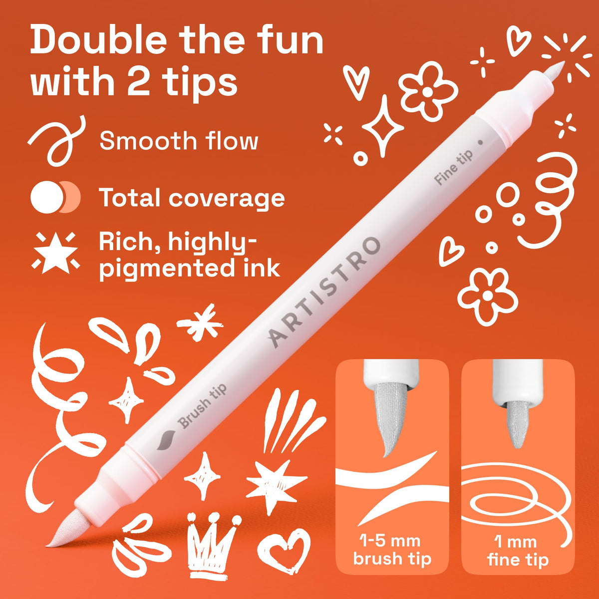 ARTISTRO Dual-Tip Acrylic Paint Markers – 1mm Fine & 1–5mm Brush Tip | ASTM D4236 Safe, Multi-Surface
