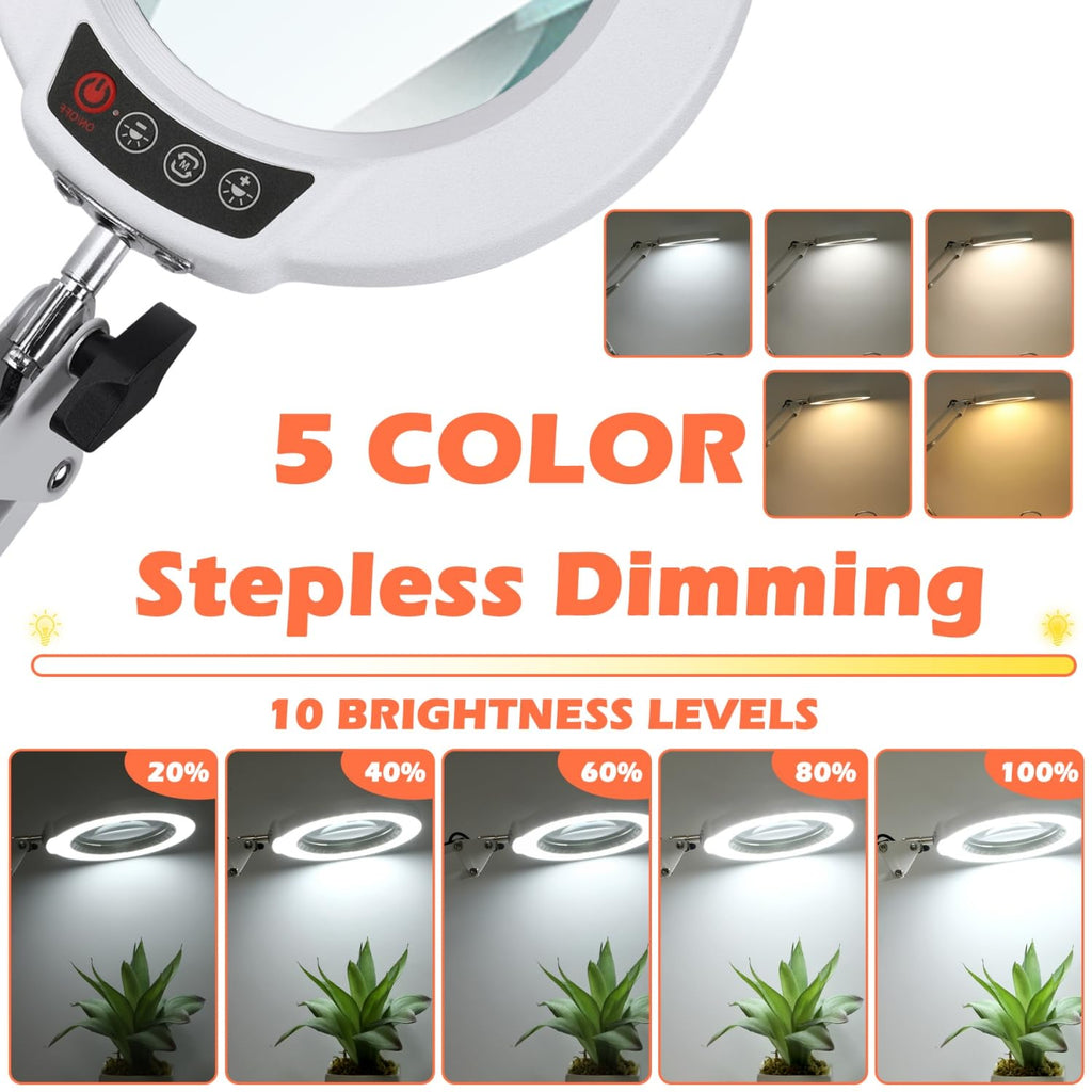 30X 12X Square Magnifying Glass with Light and Clamp, 36'' Ultra Long Lamp