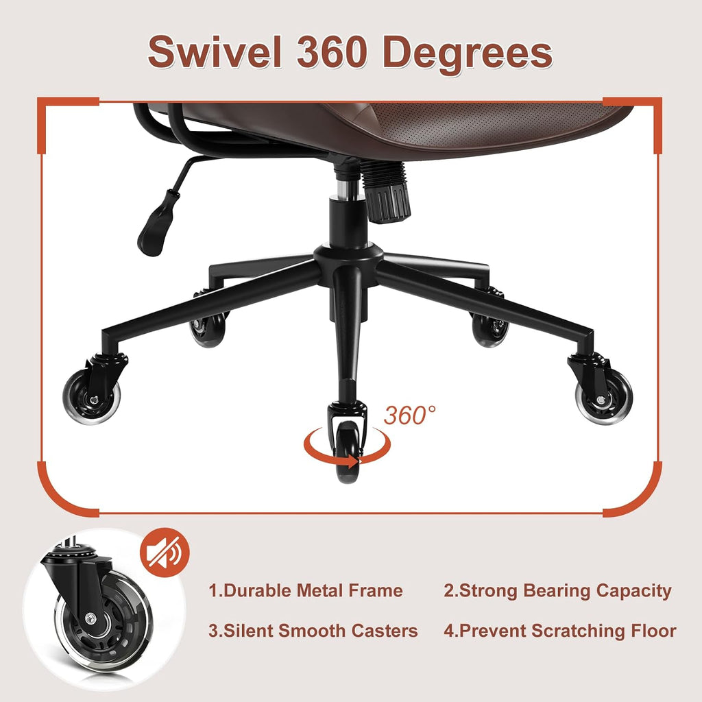 BFZ Leather Home Office Desk Chair with Lumbar Support, Brown