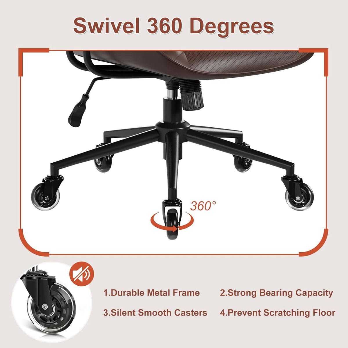 BFZ Leather Home Office Desk Chair with Lumbar Support, Brown