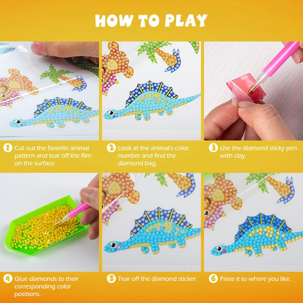 Labeol Diamond Art Kits for Kids Boys and Girls Ages 6-8-10-12 Easy to DIY Creative Diamond Art Sticker Craft by Numbers Kits for Kids and Adult Beginners (Animal)