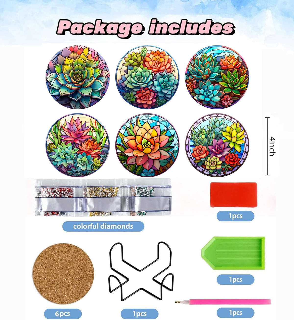 Puraikcmi 8PCs Diamond Paintings Coasters Kits Set, Funny Cat Diamond Art Coasters with Holder, DIY Crafts Diamond Art Kits Adult Craft Diamond Dots Gift