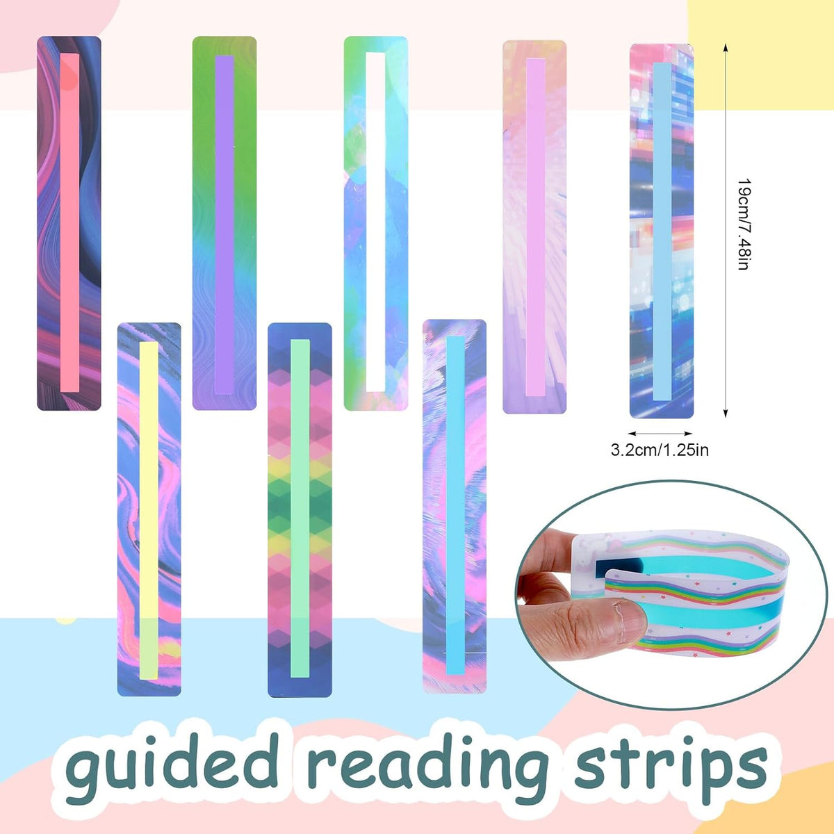 Ymapinc 8Pcs Guided Reading Strips,Reading Trackers for Kids Dyslexia Tools Bookmarks Line Readers for Students Highlighter Trackers Teacher Education Supplies