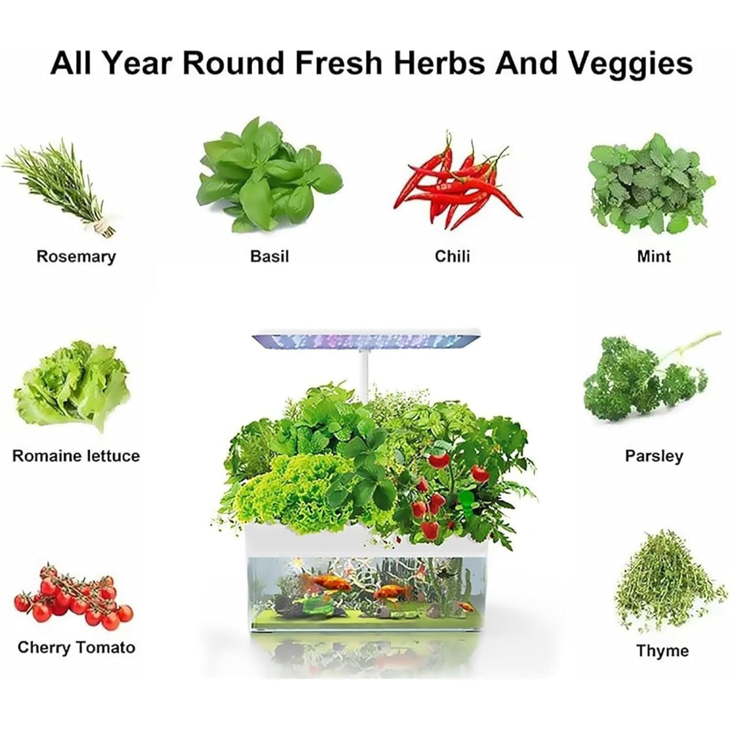 12 Pods Hydroponics Growing System with Aquaponic Fish Tank LED Grow L