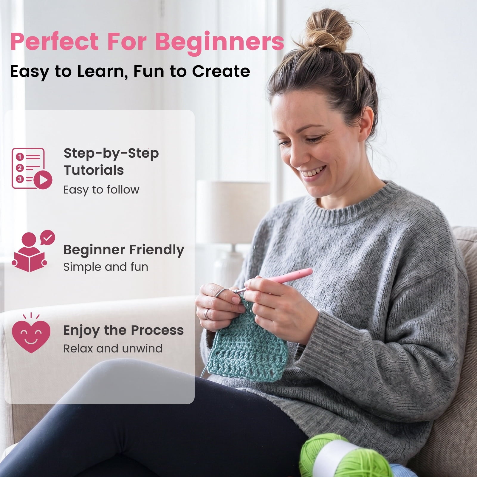 113PCS Crochet Kit for Beginners, 40 Colors Acrylic Yarn Set with Ergo
