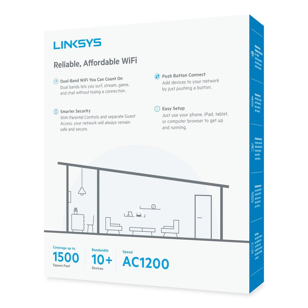 LINKSYS AC1200 Wi-Fi Router, 5 Ports, Dual-Band 2.4 GHz/5 GHz