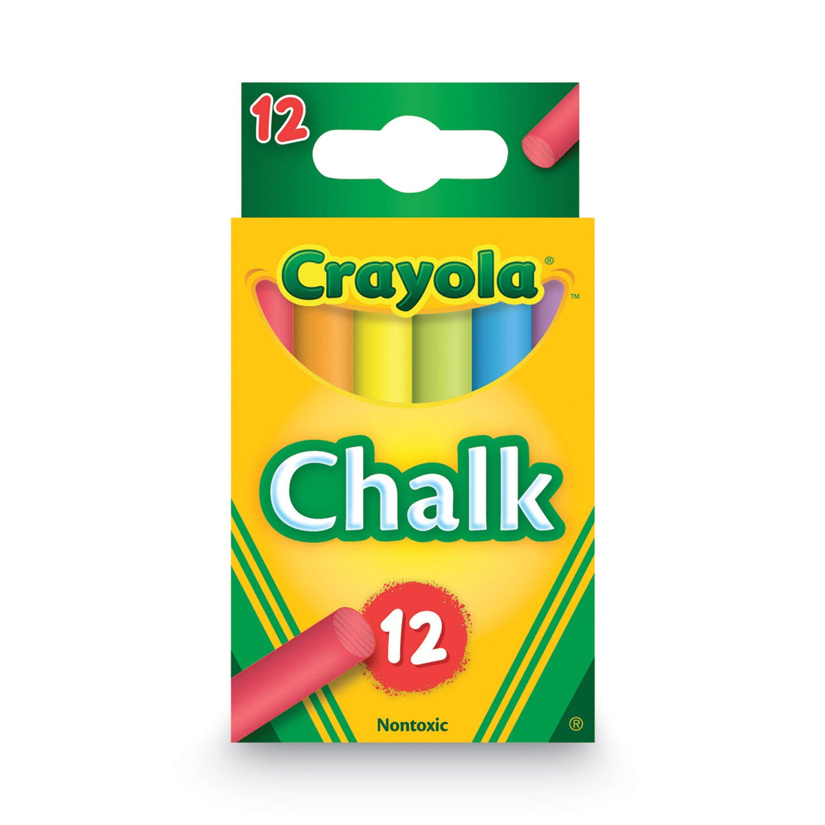 Crayola Chalk, 3" x 0.38" Diameter, 6 Assorted Colors, 12 Sticks/Box