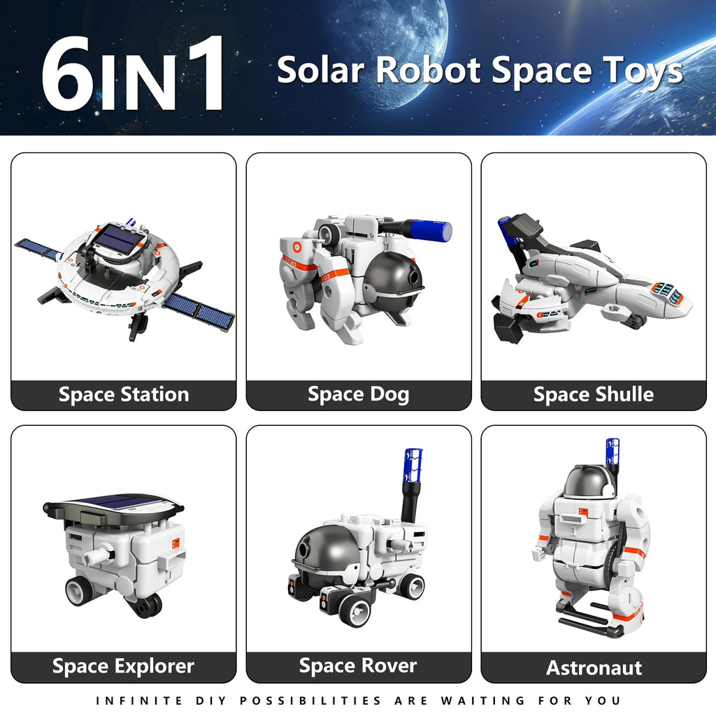 Rirool 6-in-1 Solar Robot Kit for Kids Ages 8-12, STEM Space Station,