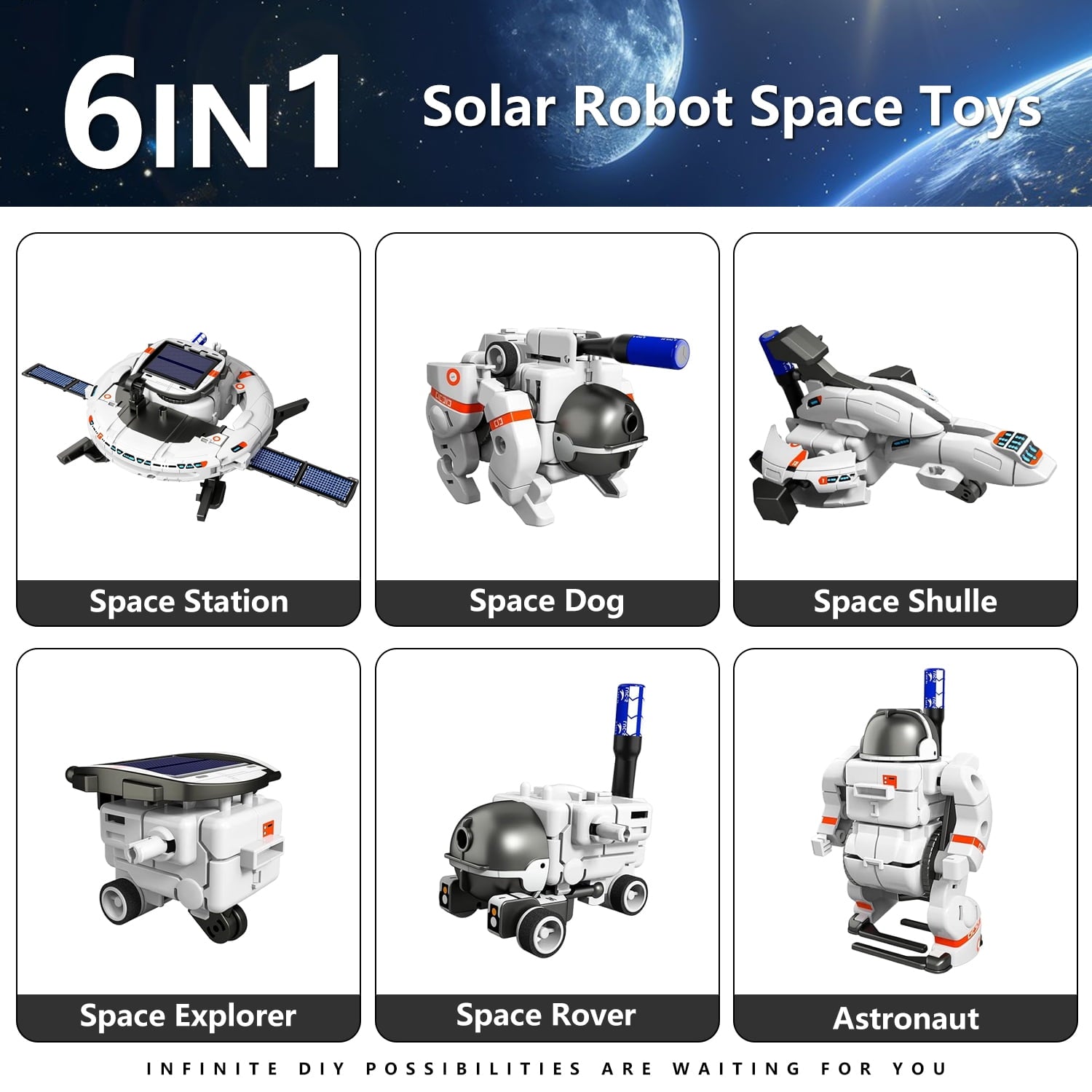 Rirool 6-in-1 Solar Robot Kit for Kids Ages 8-12, STEM Space Station,