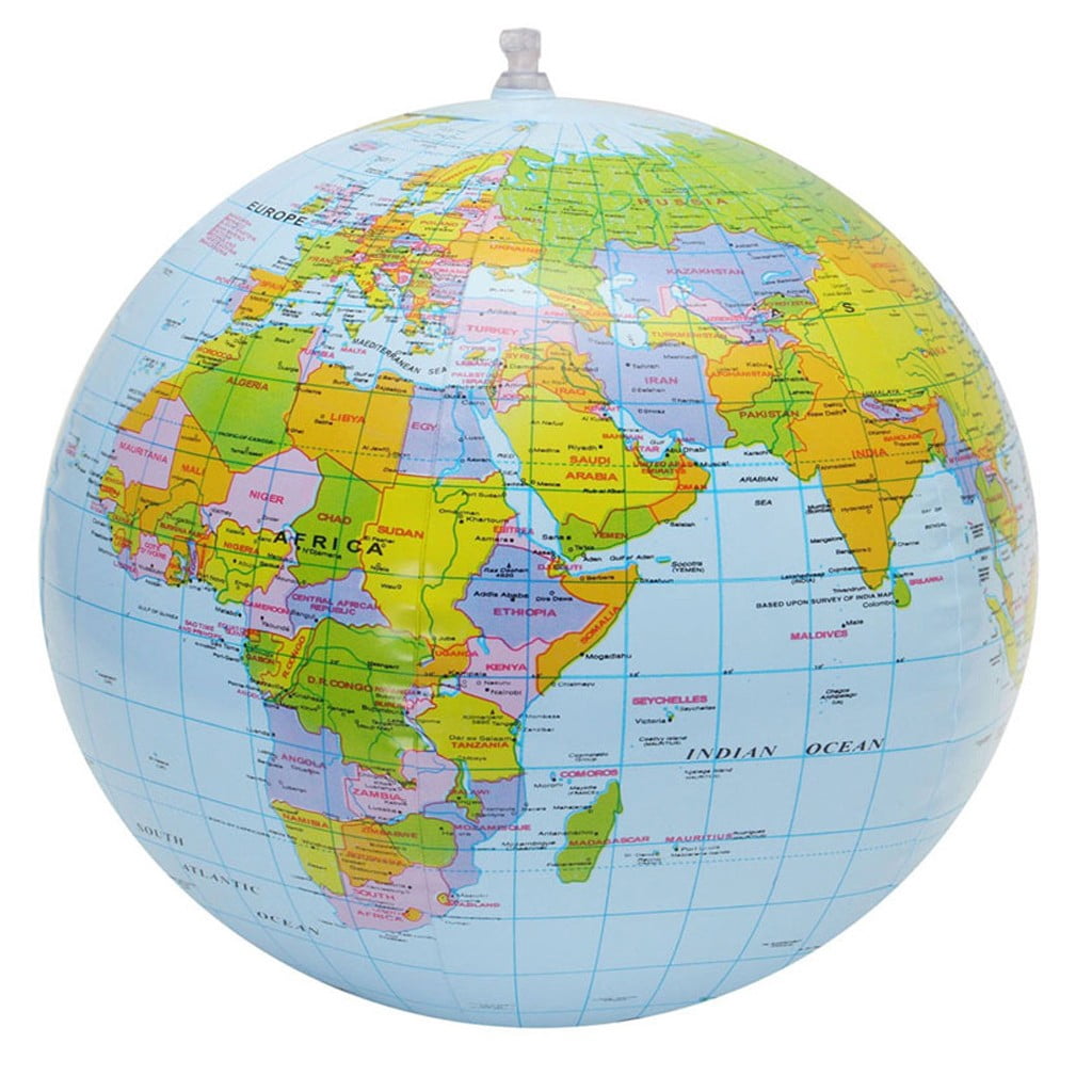 World Map Inflatable Beach Ball, Summer Pool Party Water Toy Ball Deco