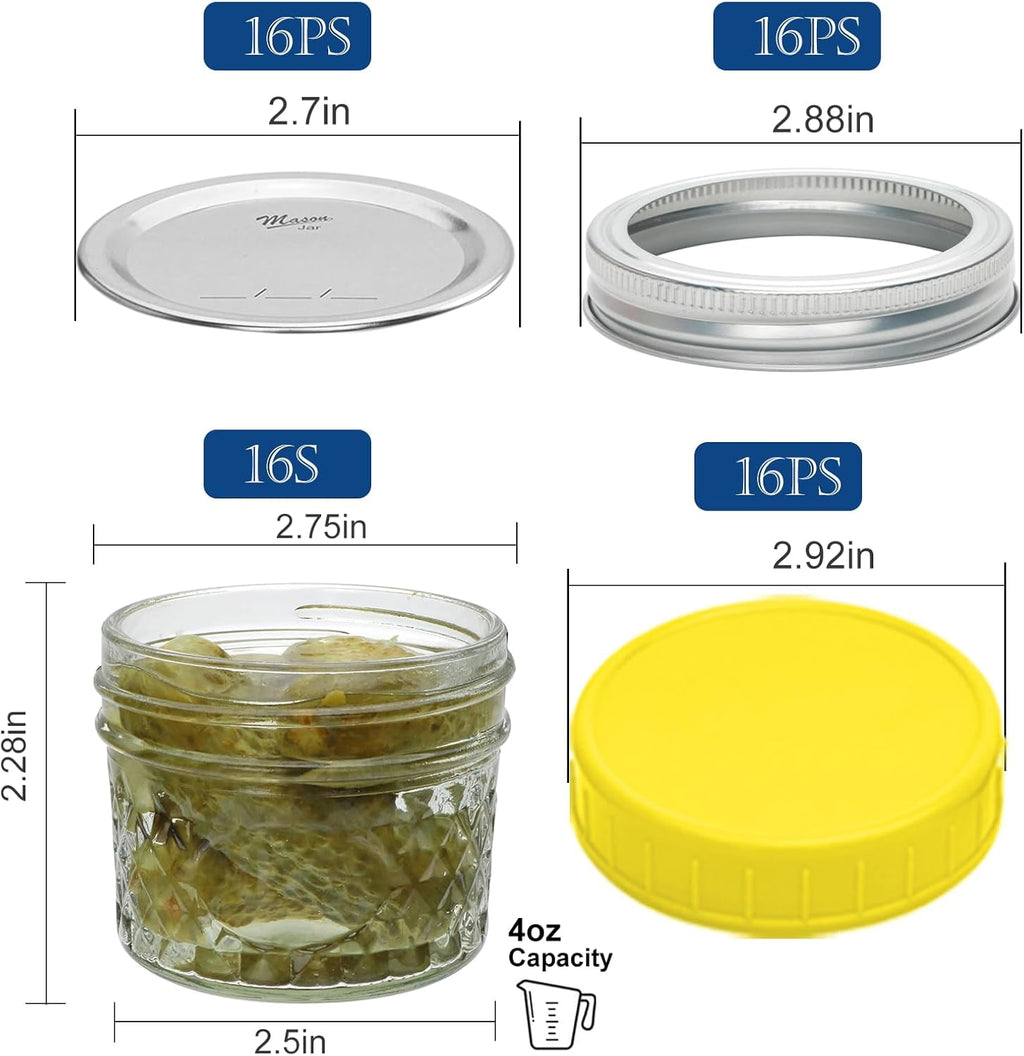 Mini Mason Jars, Canning Jars, 4oz Mason Jars with Silver and Yellow L