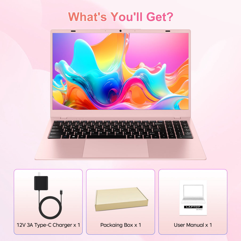 HPUMLSE 15.6" Pink Laptop Computer, 16GB RAM 512GB SSD, Intel Pentium