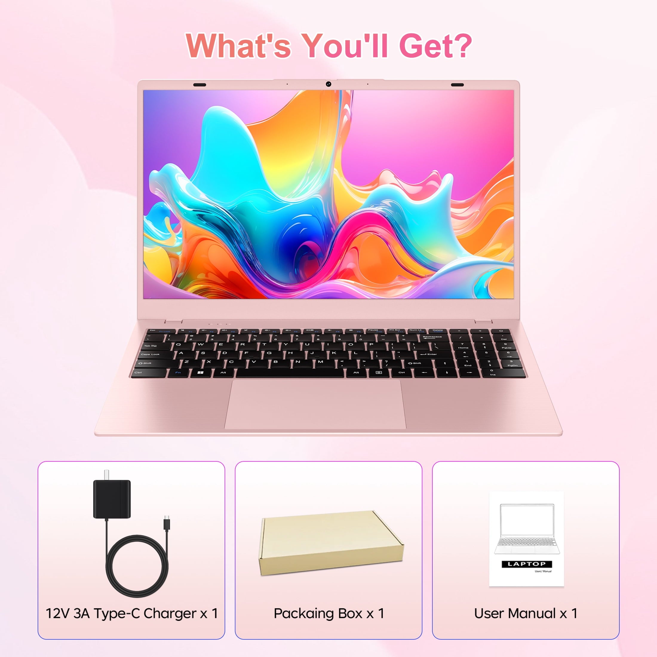 HPUMLSE 15.6" Pink Laptop Computer, 16GB RAM 512GB SSD, Intel Pentium