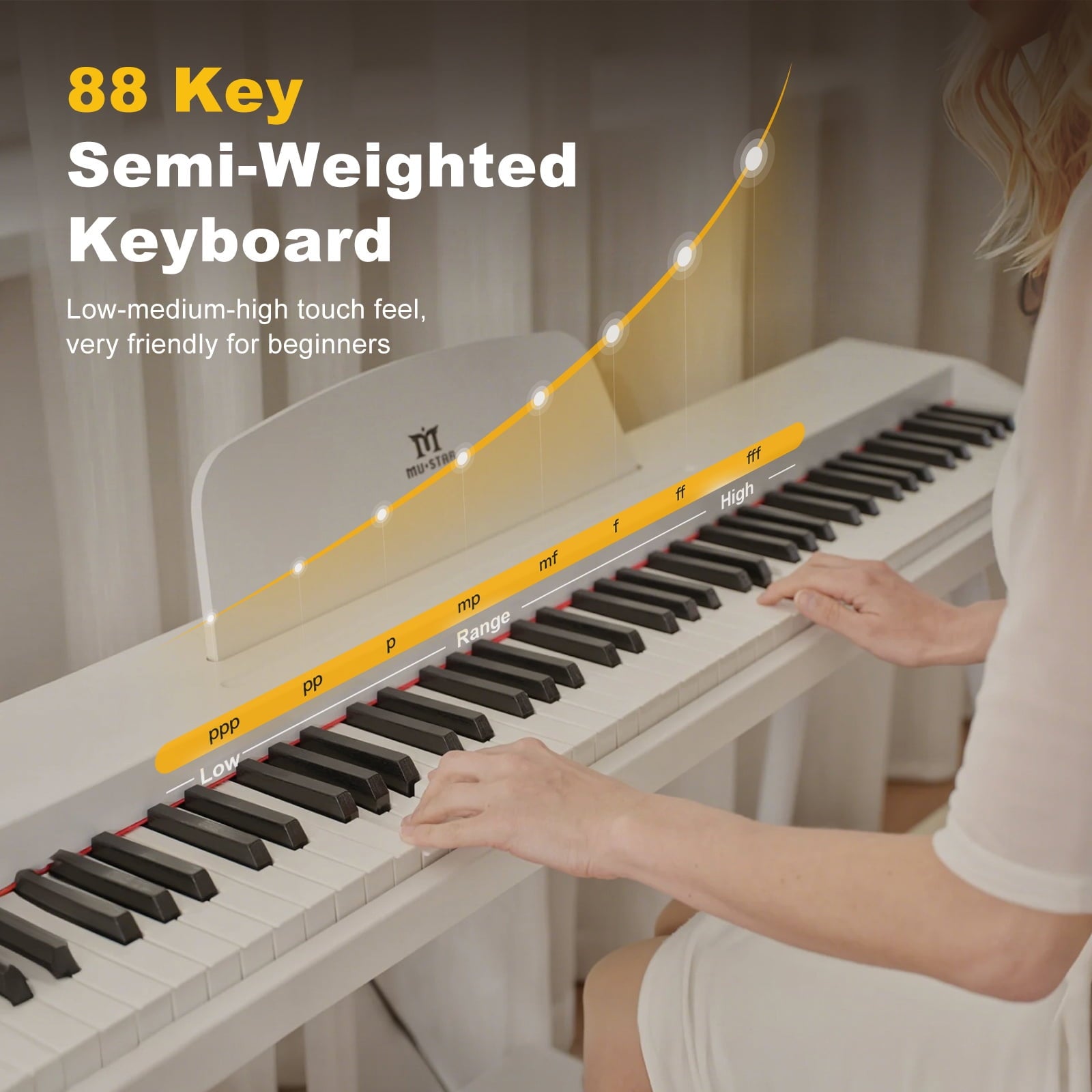 White 88Keys Semi Weighted Electric Digital Piano w/3-Pedal,USB/MIDI,S