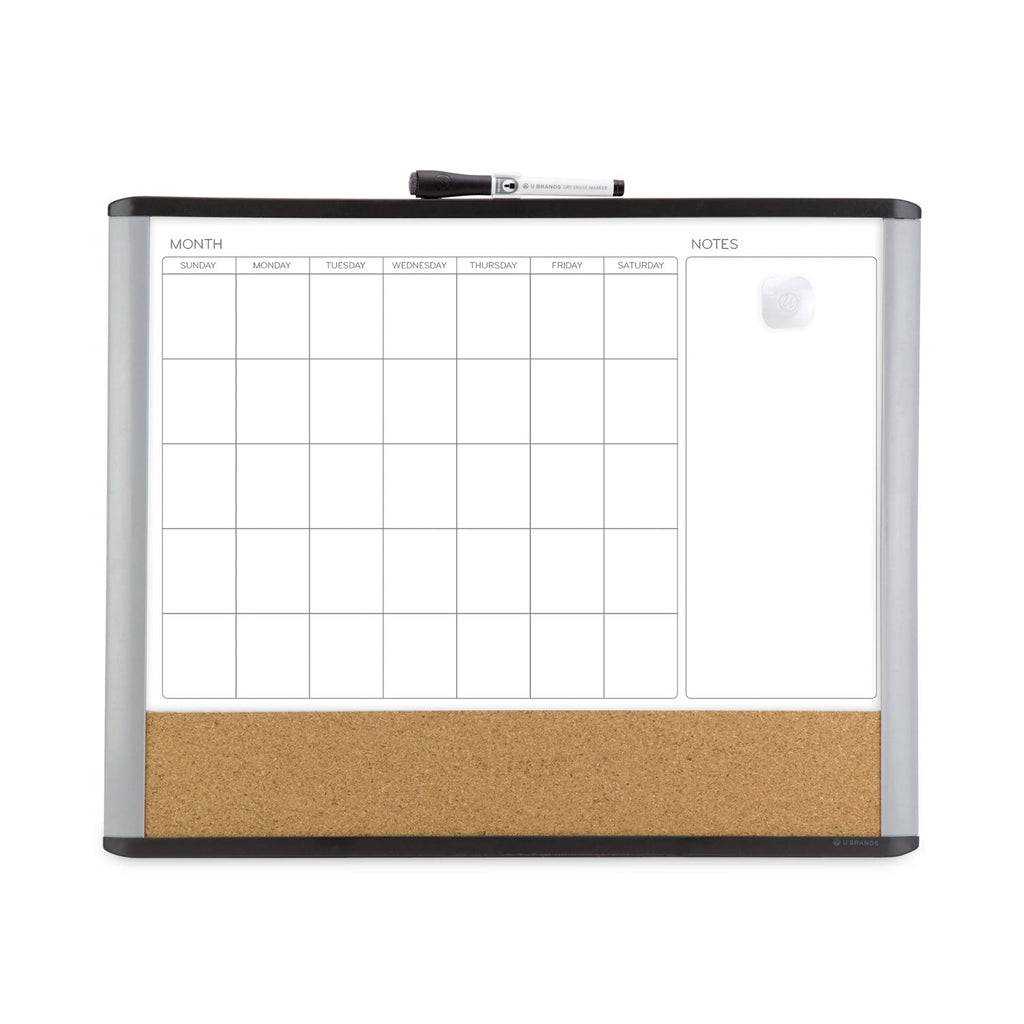 U Brands 3N1 Magnetic Mod Dry Erase Board, 20 x 16, White Surface, Gray/Black Frame