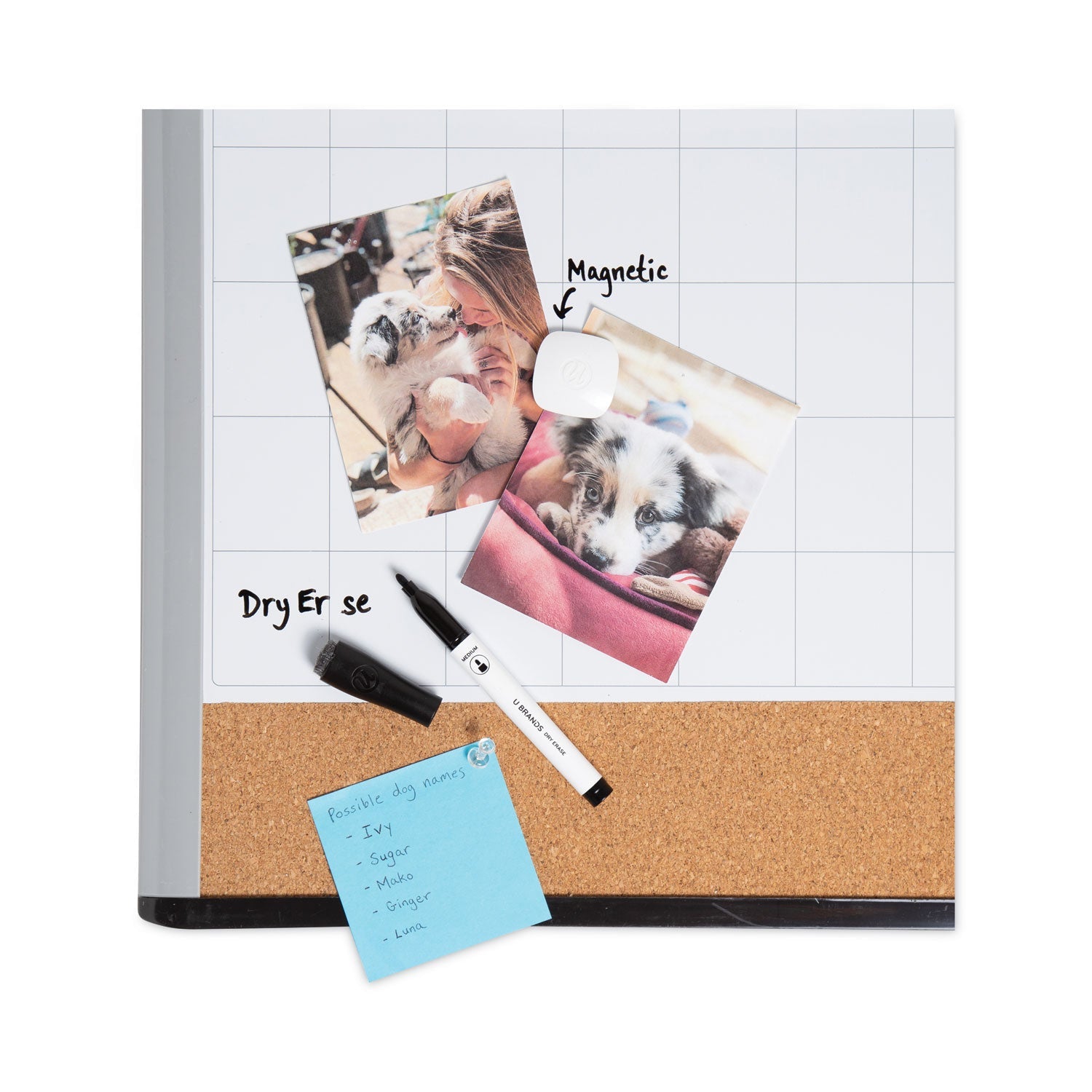 U Brands 3N1 Magnetic Mod Dry Erase Board, 20 x 16, White Surface, Gray/Black Frame