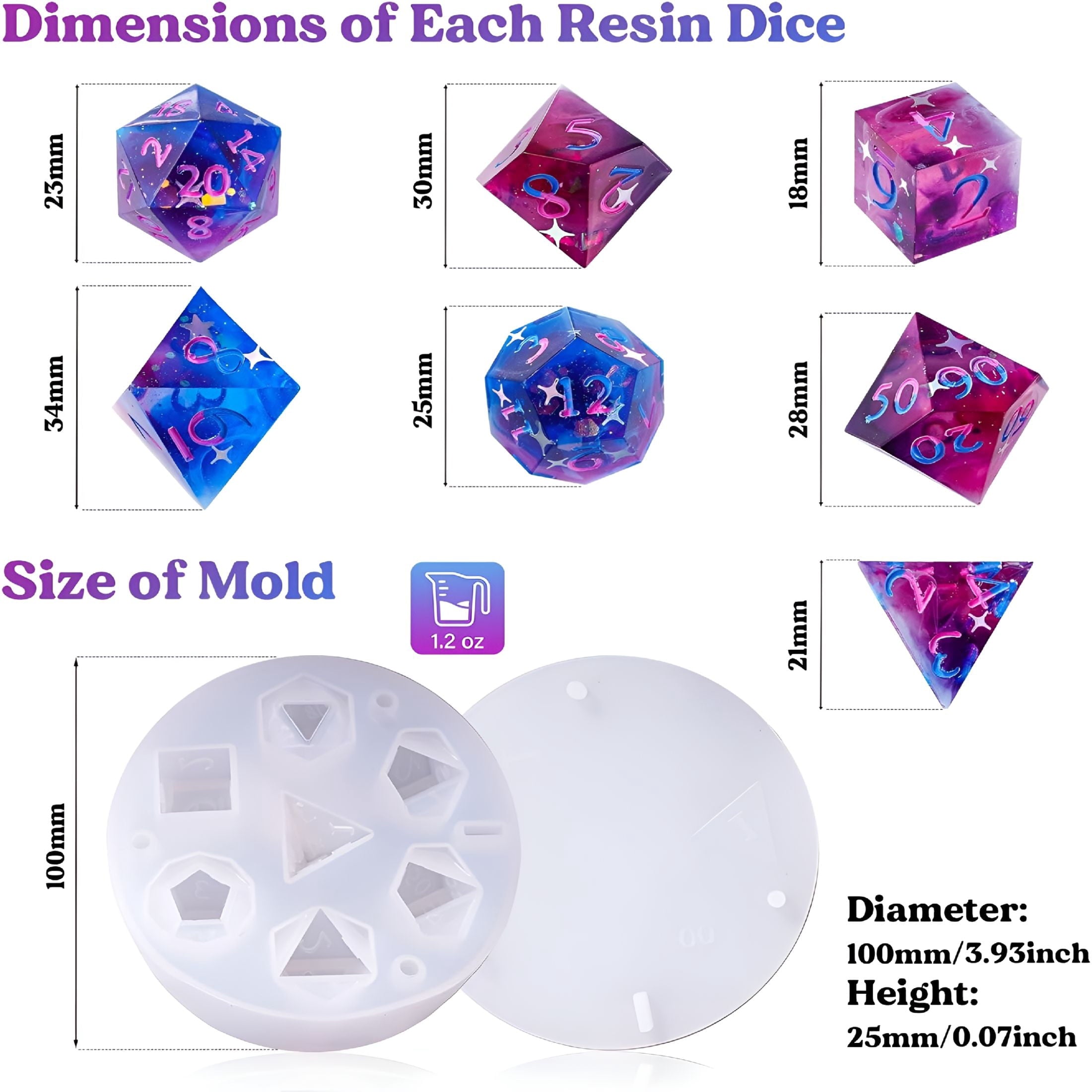 BESTSKY Dice Resin Molds Silicone,Dice Epoxy Resin Molds with 7 Standa