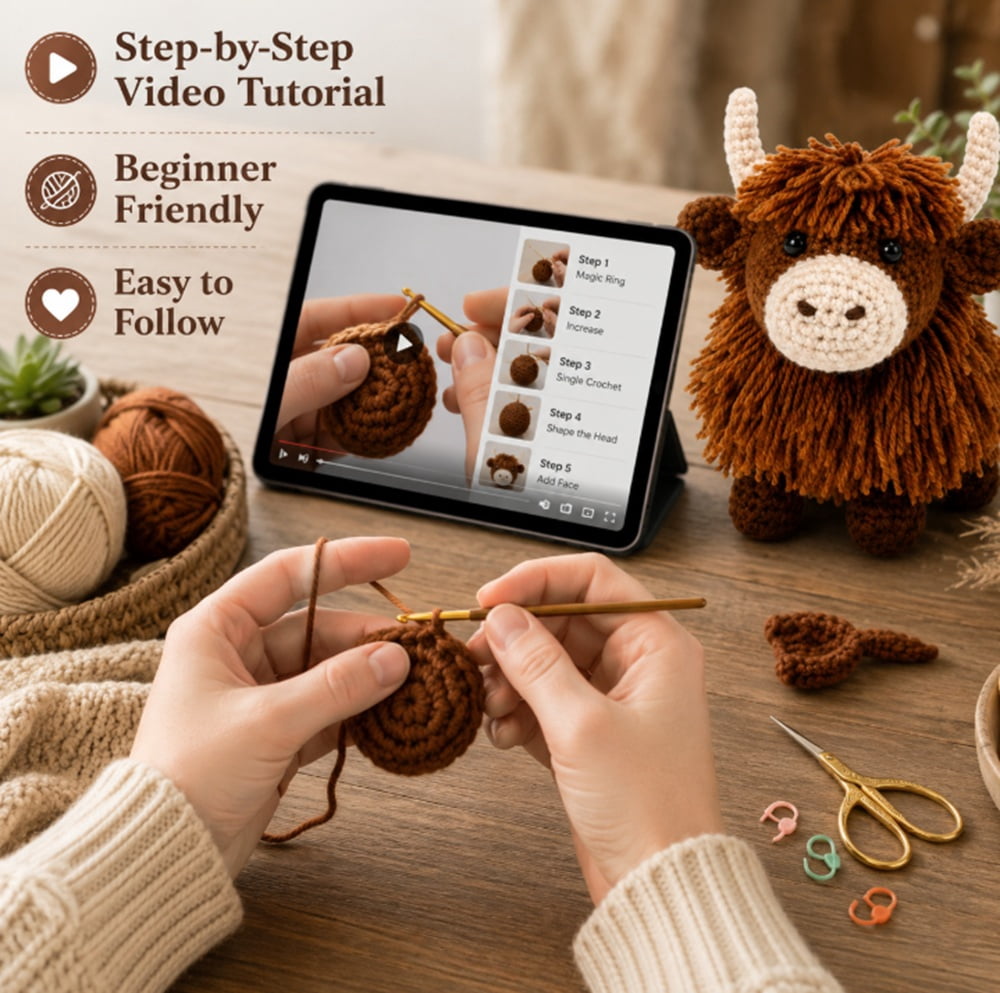 Highland Cow Crochet Kit for Beginners, Crochet Animal Starter Kit wit