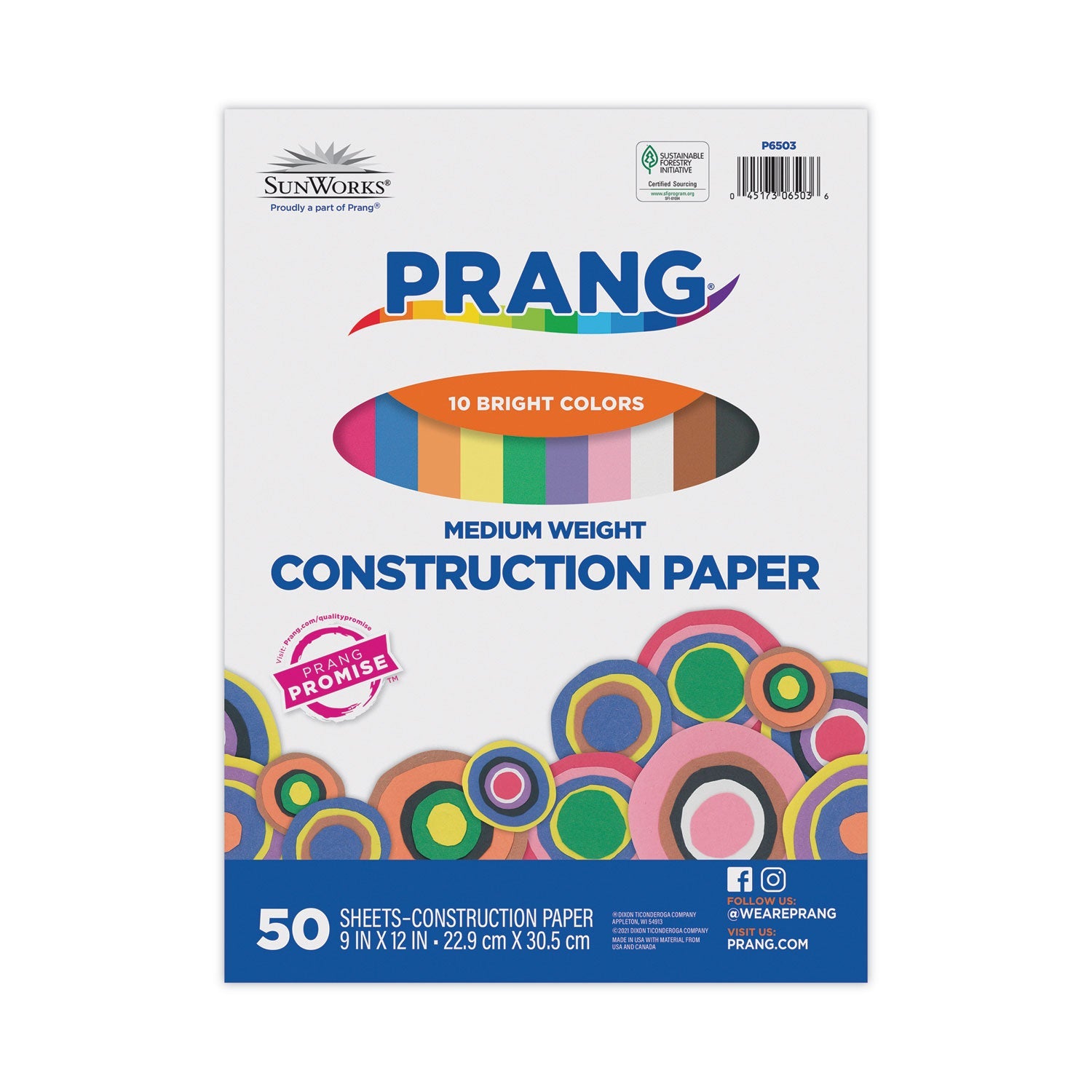 Prang SunWorks Construction Paper, 50 lb Text Weight, 9 x 12, Assorted, 50/Pack