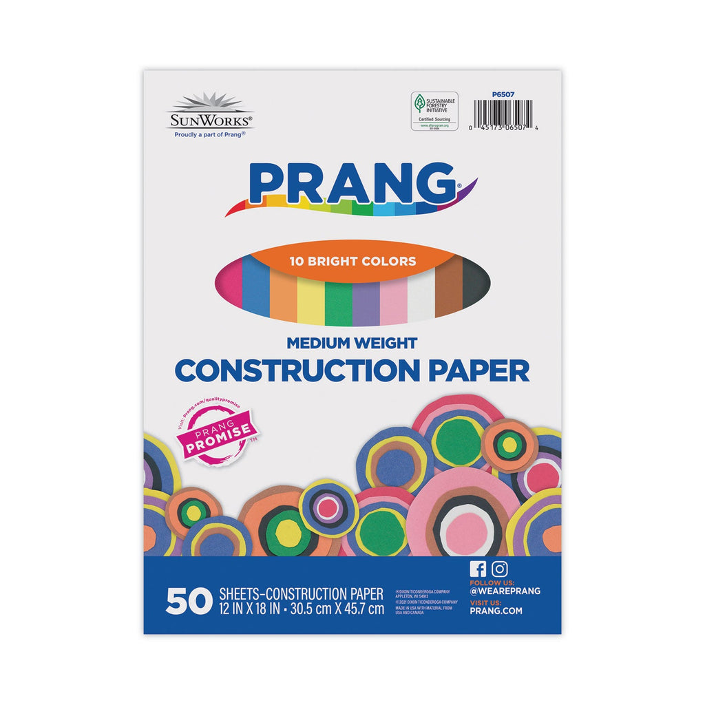 Prang SunWorks Construction Paper, 50 lb Text Weight, 12 x 18, Assorted, 50/Pack