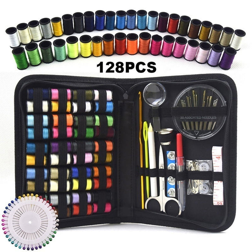 Jetcloudlive 128pcs Portable Travel Sewing Box Kit Needles Thread Stit