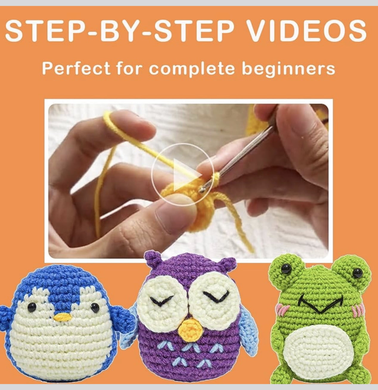 Crochet Kit for Beginners, 3 Animal Pattern Beginner Crochet Kits,Knit
