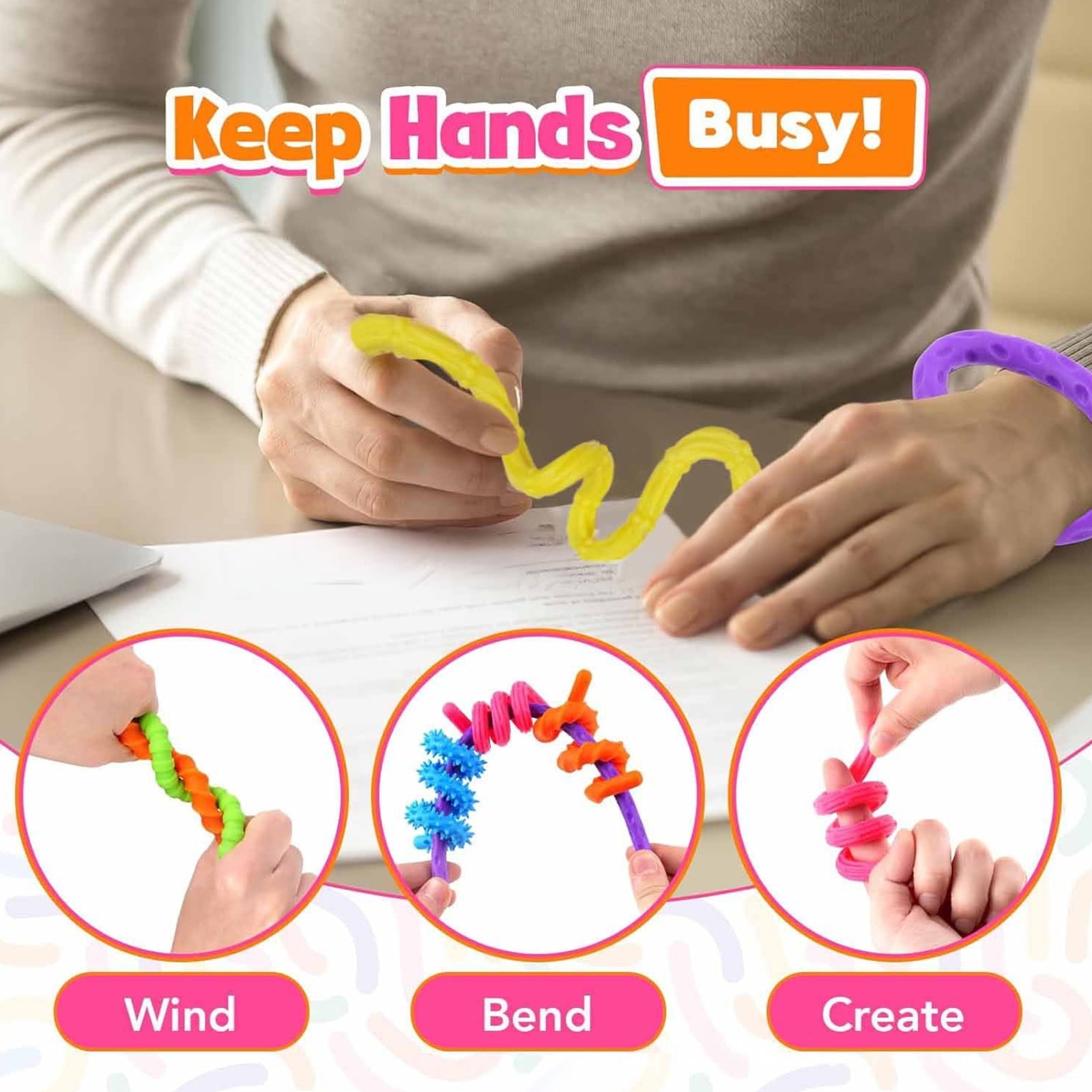 6 Pack Sensory Toys Sticks Stretchy