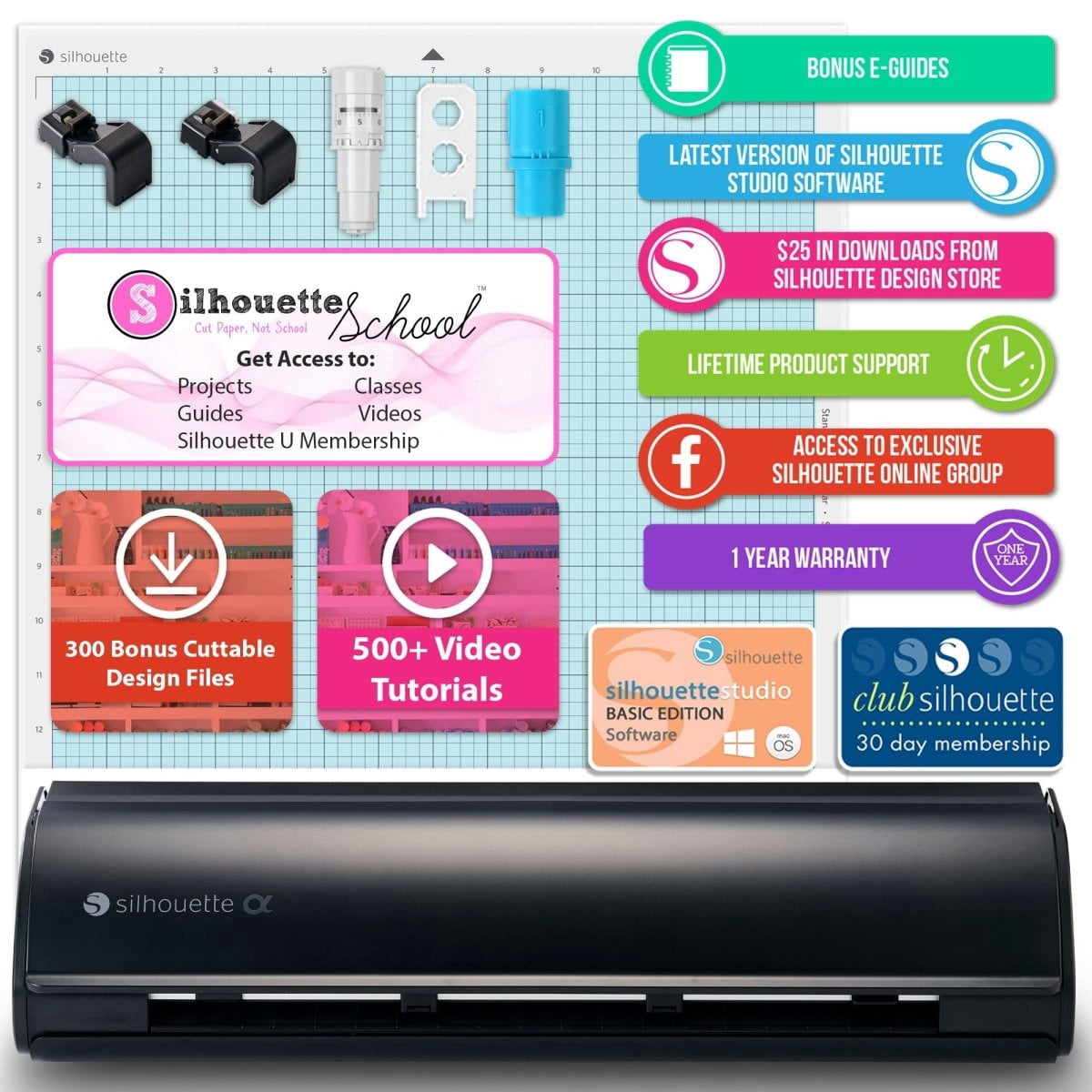 Silhouette Black Cameo 5α Alpha w/ 64 Oracal Vinyl Sheets, Blades, To