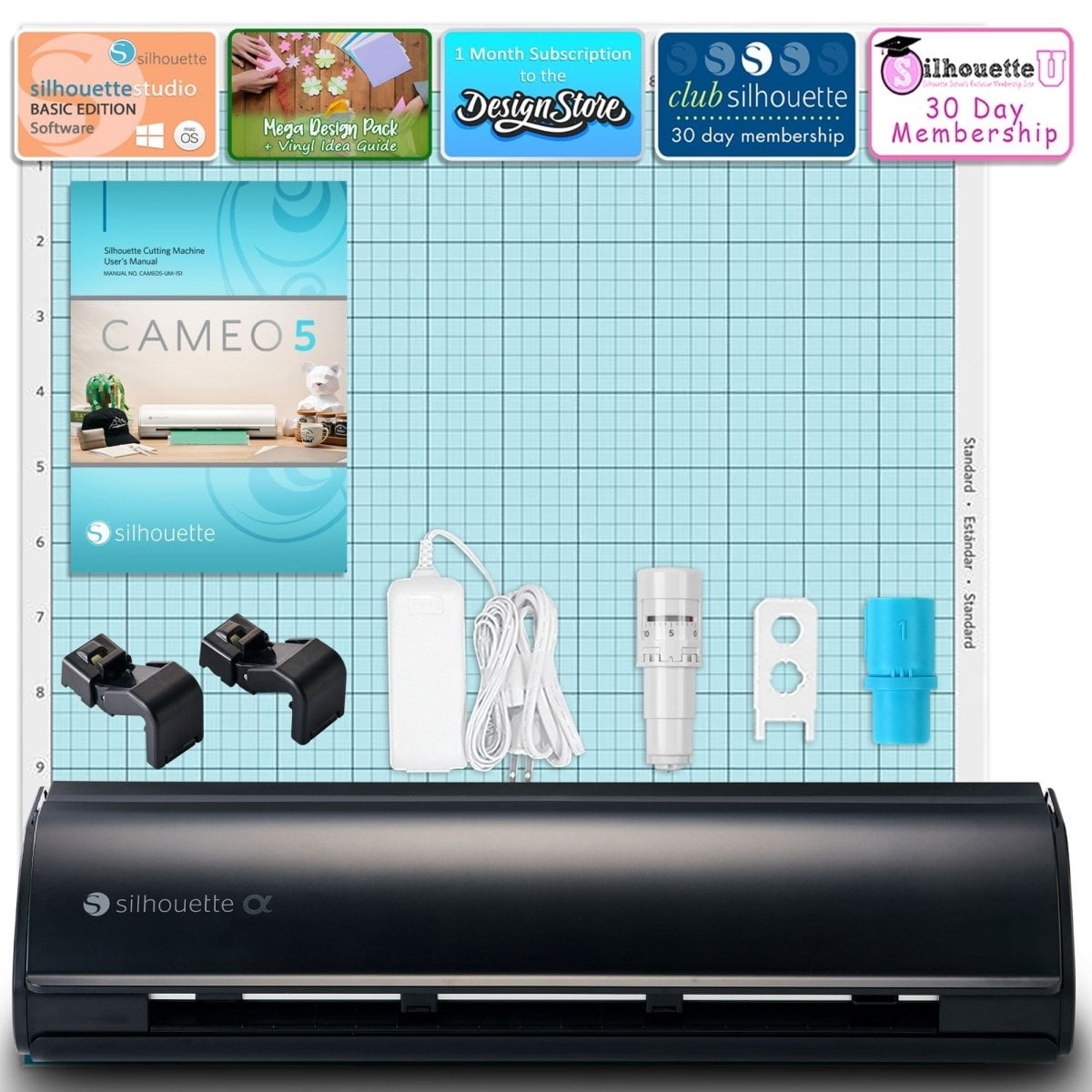 Silhouette Black Cameo 5α Alpha w/ 64 Oracal Vinyl Sheets, Blades, To