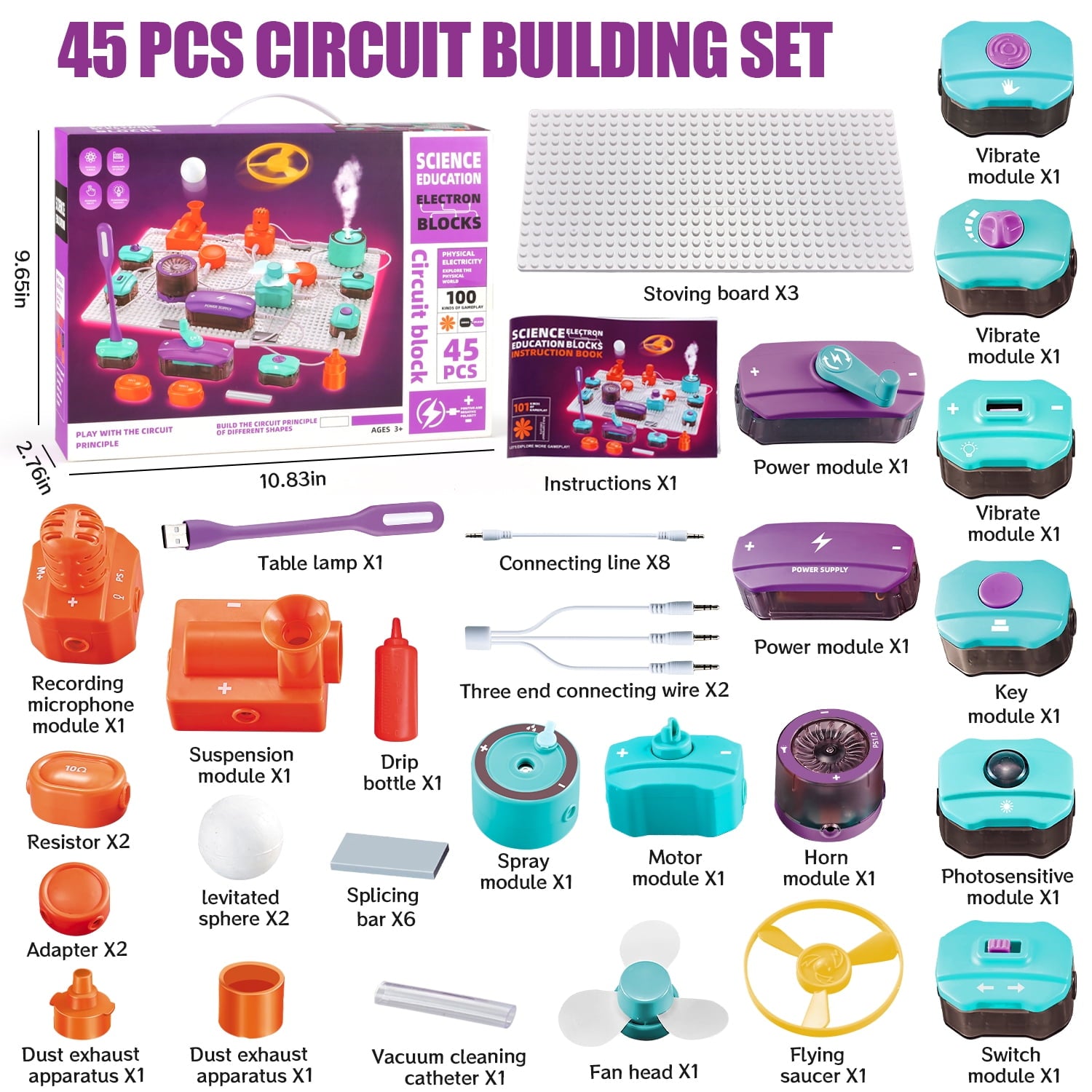 UUSUOO Circuit Board for Kids 8-12,45PCS DIY Electronics Exploration K