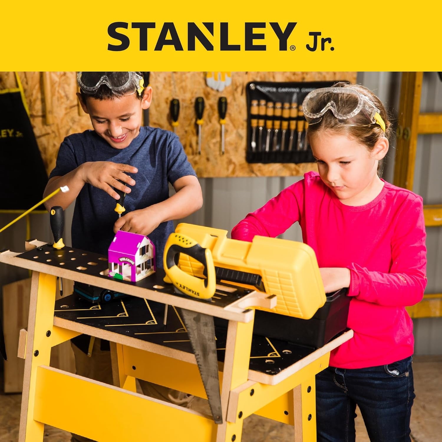Stanley Jr. Kids Work Bench - Real Wood Craft Kits Fun - Workshop Tool