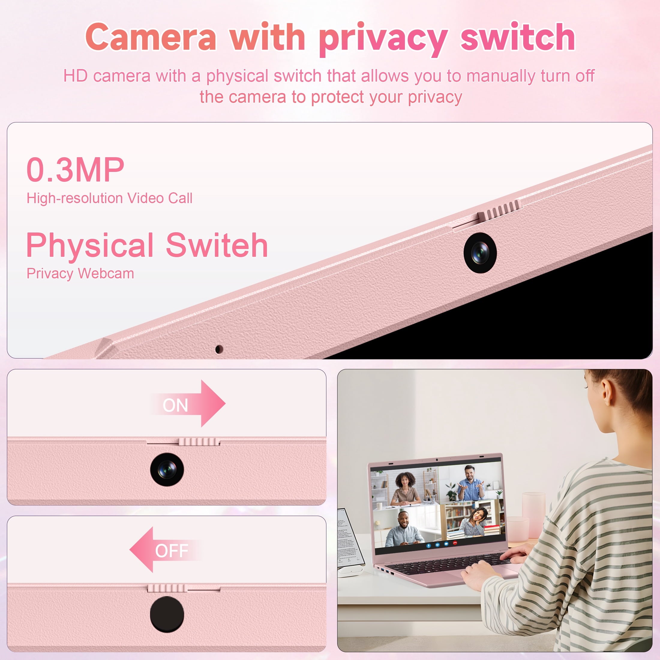 HPUMLSE 15.6" Pink Laptop Computer, 16GB RAM 512GB SSD, Intel Pentium