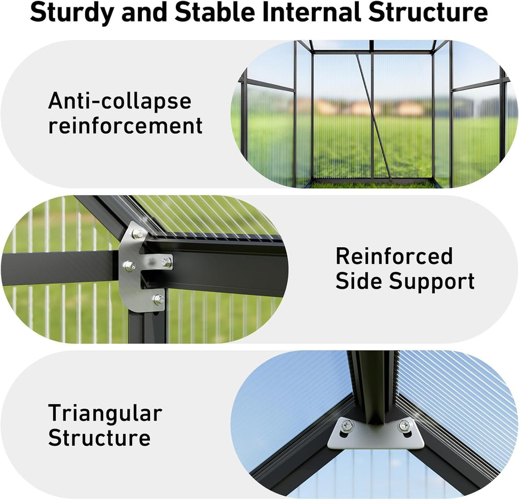 Sylviera 6x4ft Outdoor Walk-in Greenhouse, Heavy-Duty Polycarbonate Gr